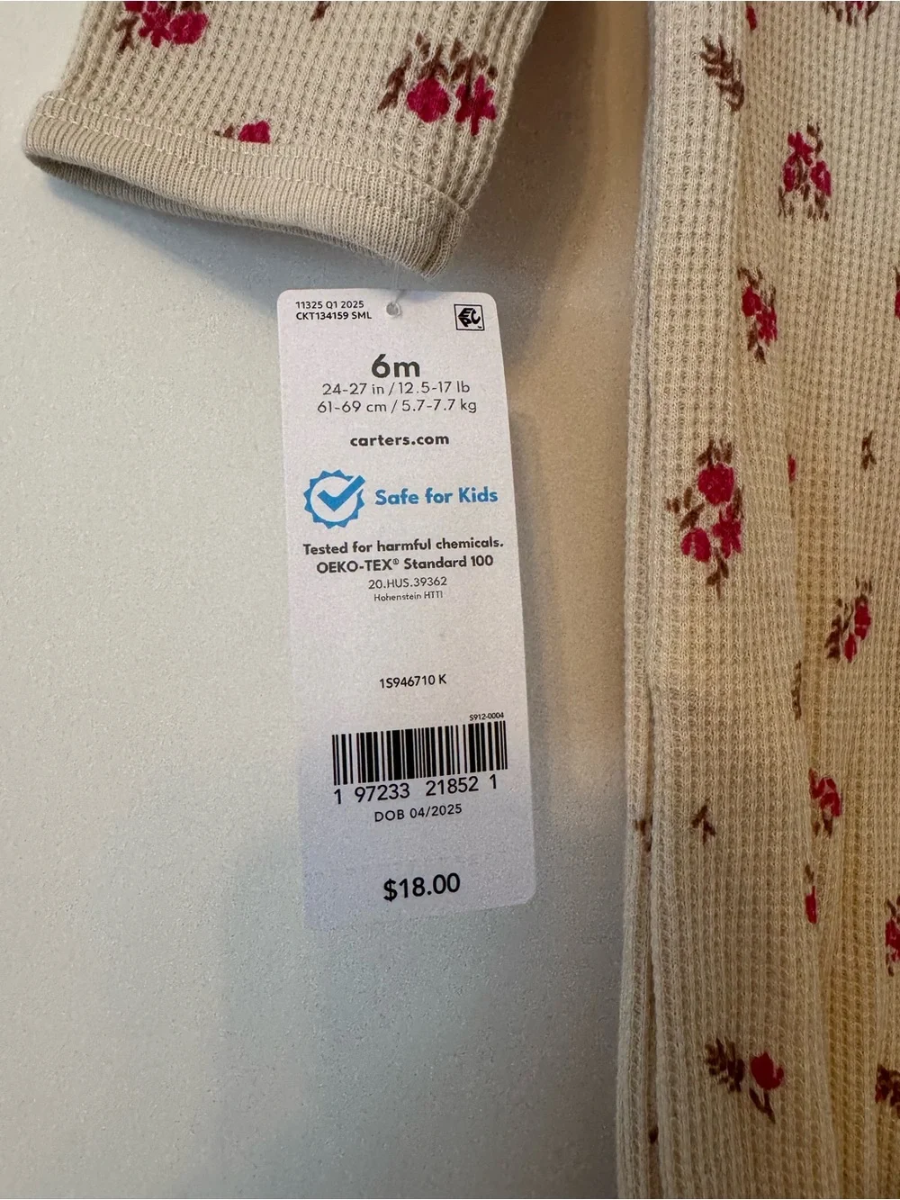 Carter's Beige Ribbed Floral Footed One-Piece